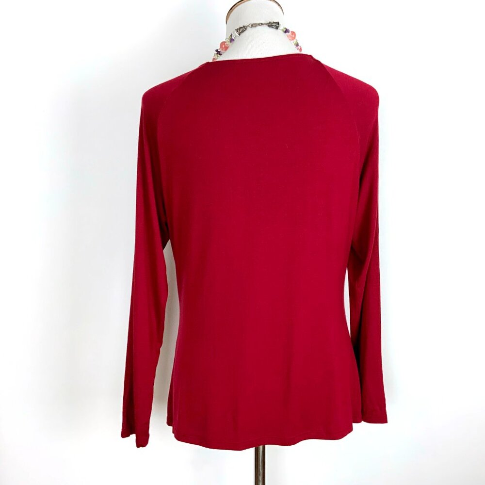 Elie Tahari Cranberry Red Cowl Neck Long Sleeve Top Blouse Career Sz L - Picture 11 of 16